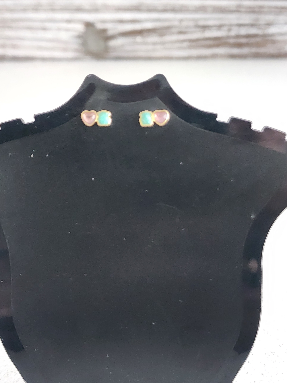 Tous Gold Tone Pink and Mint Heart Stud Earrings - Women Jewelry
